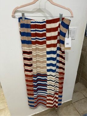 Nordstrom Striped Pleated Midi Skirt in Blue, Red, Cream & Tan